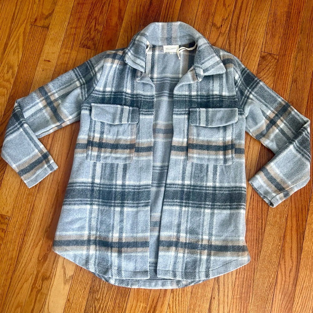 MELLODAY Gray and Tan Plaid Shacket